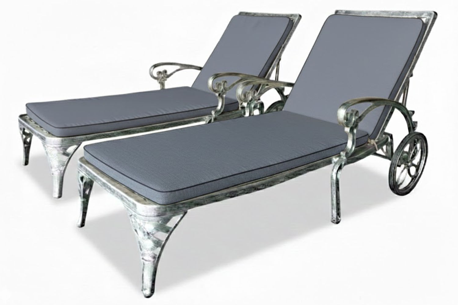 Aluminium Frill Sun Lounger Silver Set with Charcoal Cushions