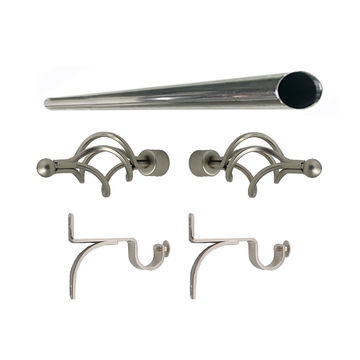 Matoc 25mm Single Curtain Pole Set - Silver - Basket Finials - 1.5m
