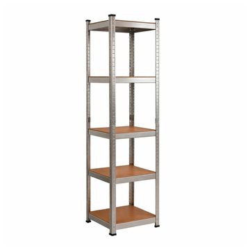 Bragg Heavy-Duty 5-Tier Narrow Industrial Steel Storage Shelves, Silver