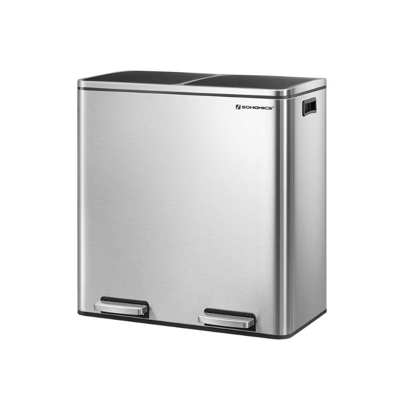 Songmics Dual Compartment Pedal Trash Bin with Bags, 60L Silver