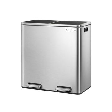 Songmics Dual Compartment Pedal Trash Bin with Bags, 60L Silver