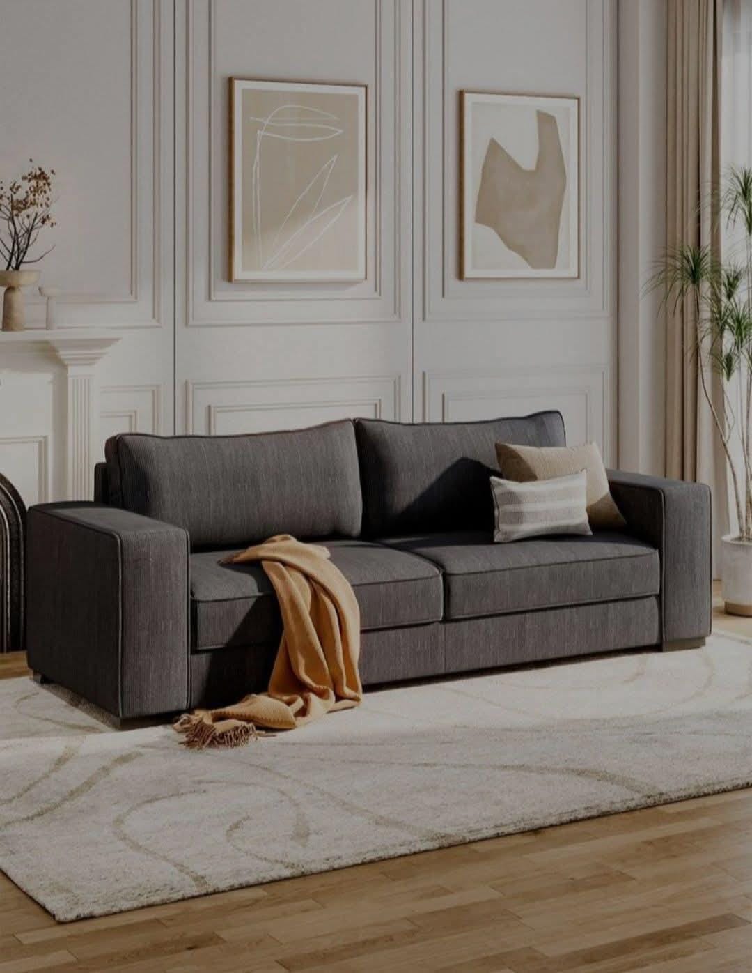 Modern Charcoal Fabric 3-Seater Sofa