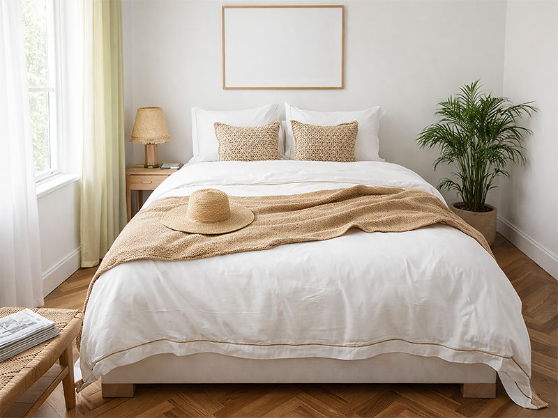 Premium Collection - Satin Stitch Duvet Cover Set - Creme Brulee - King - (1 Set)