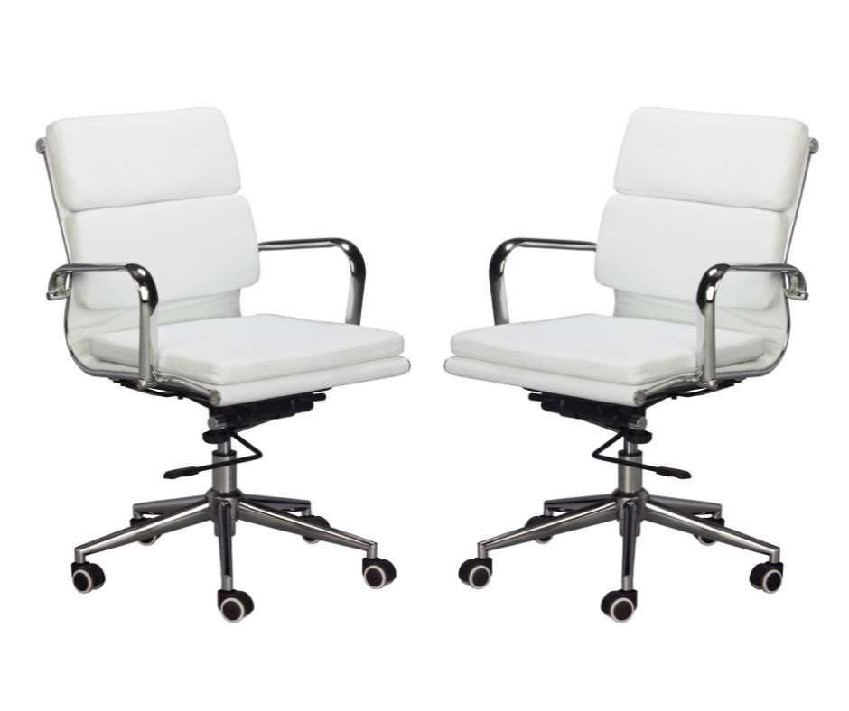TOCC Classic PU Cushion Medium Back Office Chairs-Set of 2 Per Box - White