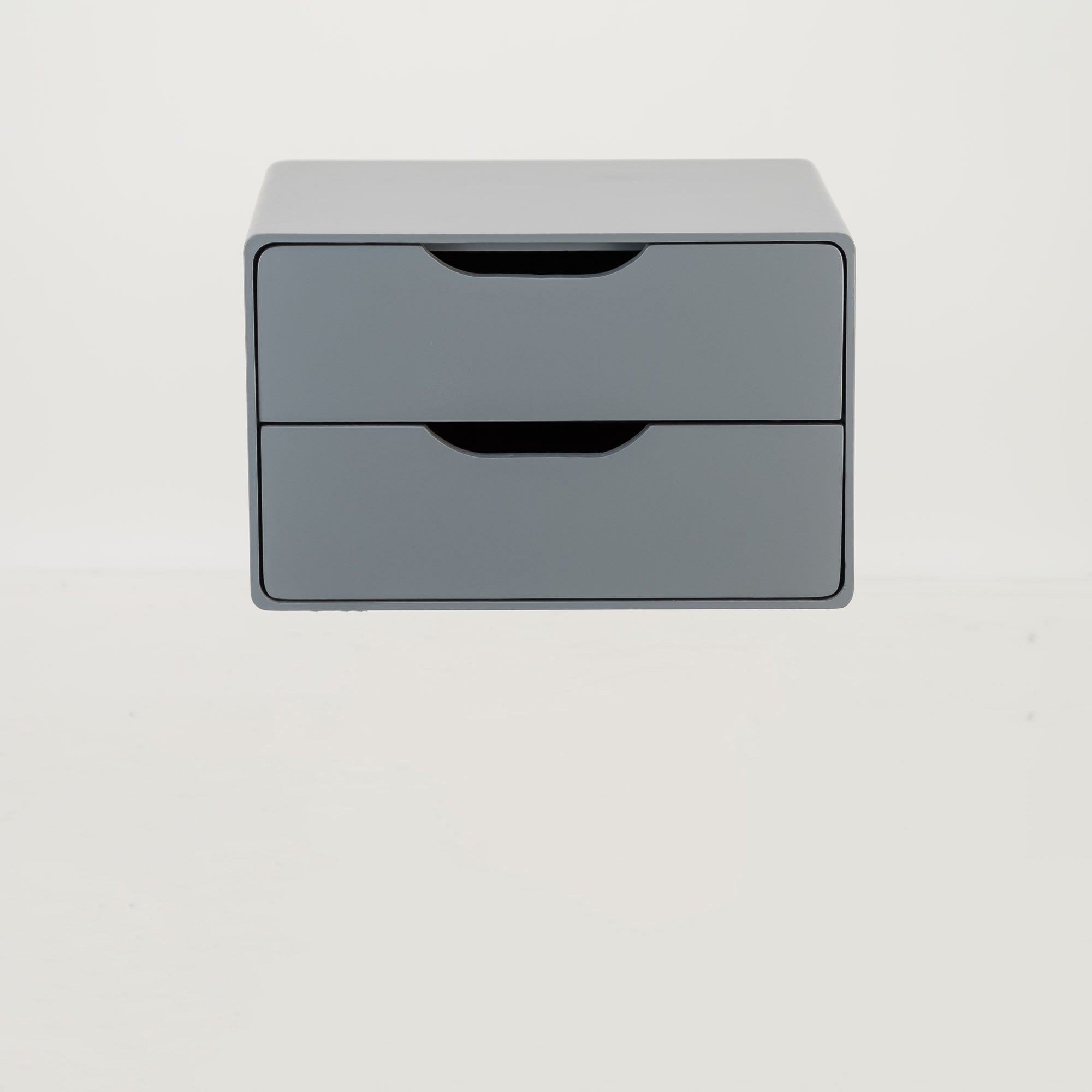 Khaya Two Drawer Floating Side Table with Cut Out Handle - Grey