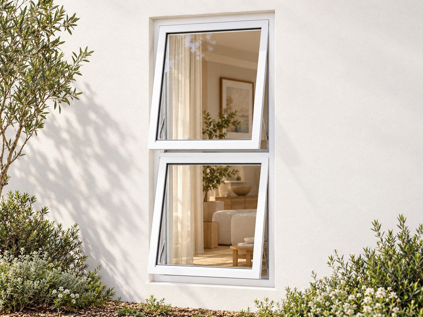 Kenzo Premium Top-Hung Aluminium Window - White, 600 1200 mm, Two Stacked Openers, Clear Glass