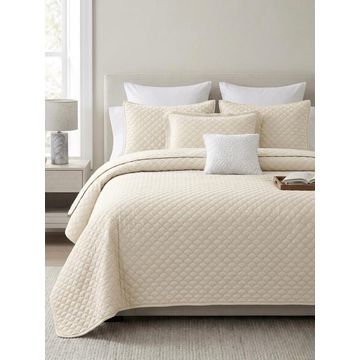 Premium Embossed Bedspread 5 Piece Set - Cream White - Queen/King