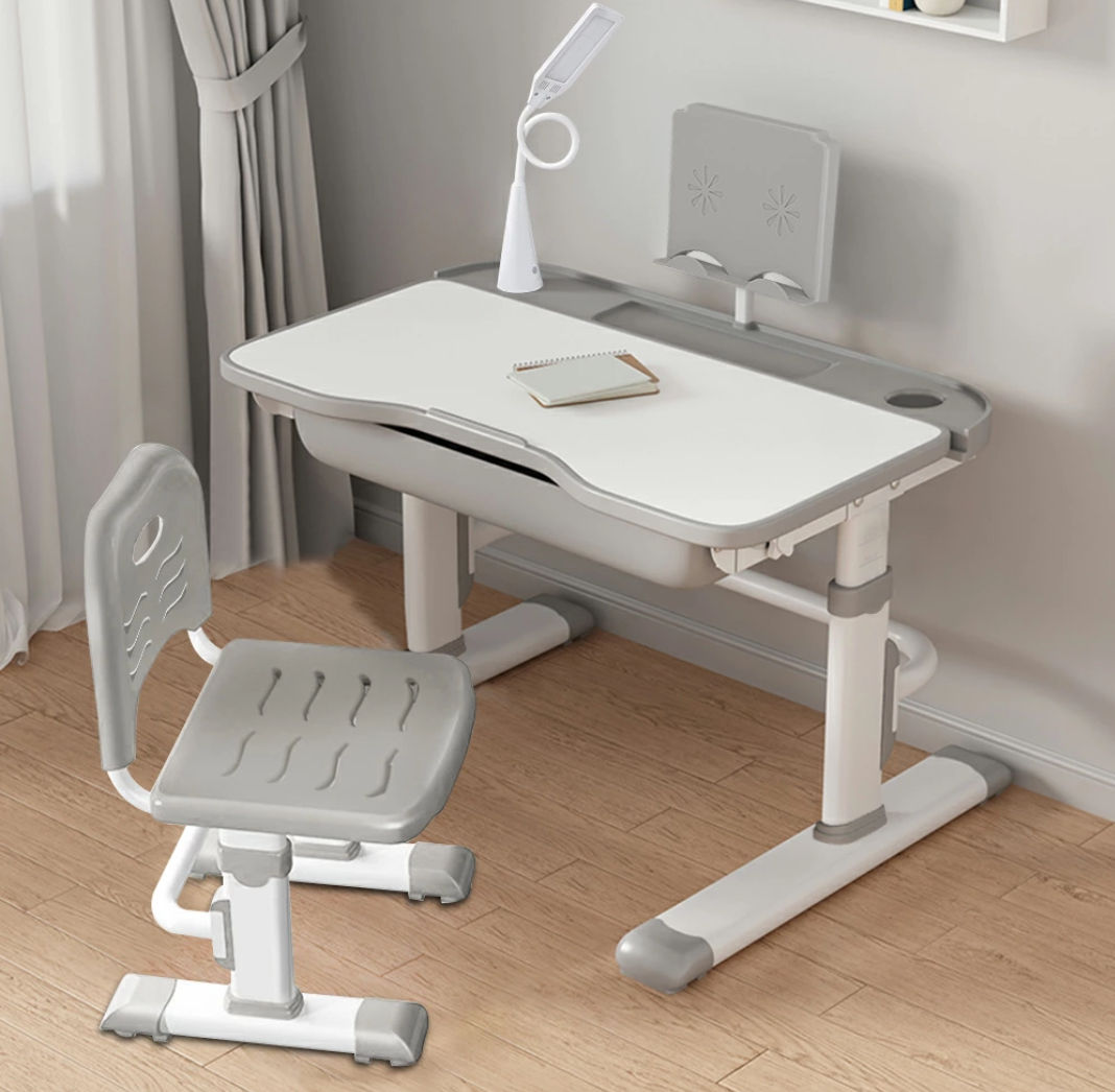 Children's Height Adjustable Titled Study Desk and Chair Set with Led Lamp