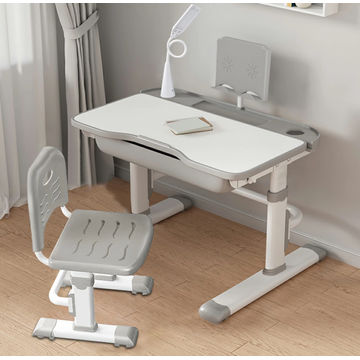 Children's Height Adjustable Titled Study Desk and Chair Set with Led Lamp