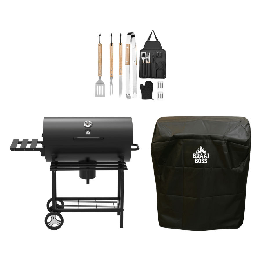BraaiBoss 70cm Charcoal Barrel Braai with Cover & Tool Set