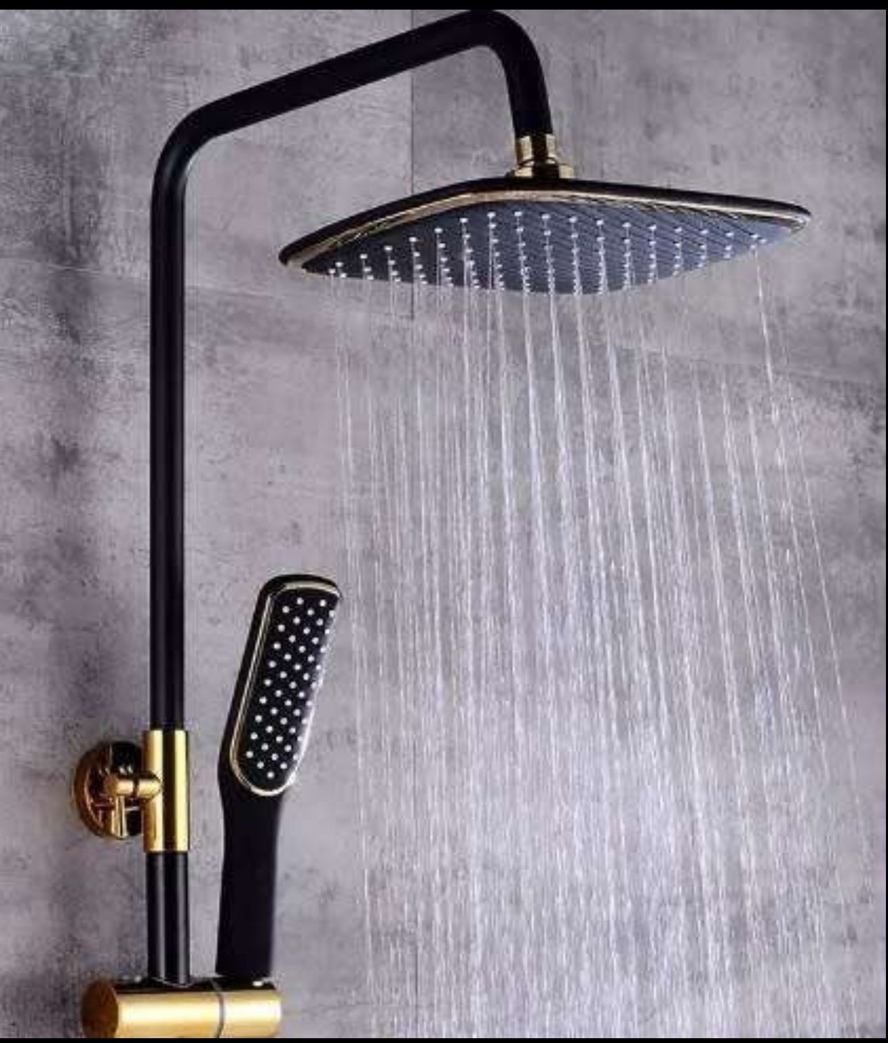 MHome Wall Mounted Bathroom Shower Set Black+Rainfall Shower Head+ Hand Held Spray Tap