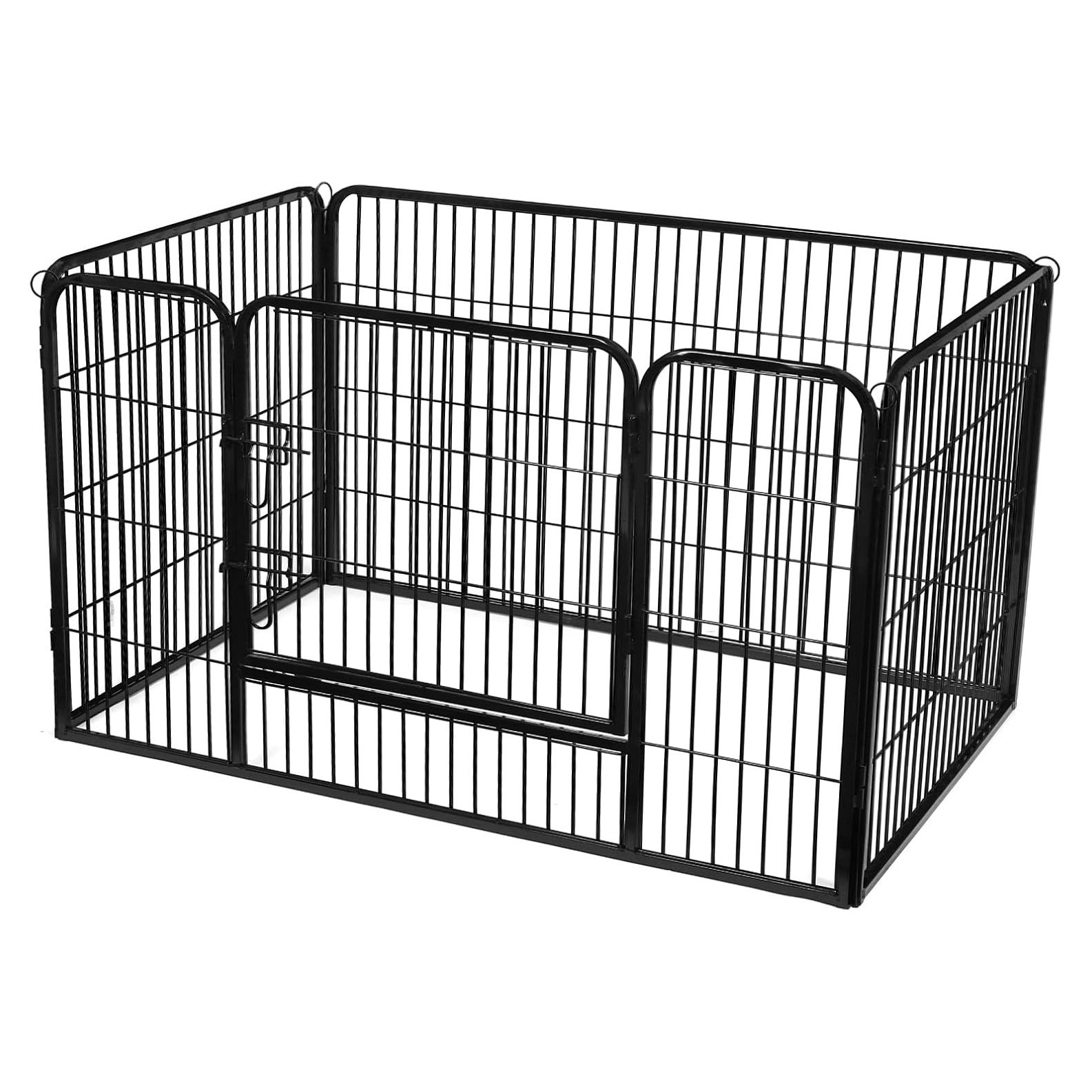 PORTABLE STEEL PET PLAYPEN, FOLDABLE BLACK PANELS