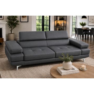 ASHER 2-Division Leather Sofa Grey with Silver legs