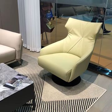 Modern Metal Dining Chair, Dining Chair Swivel Armrest Leather Chair, Kitchen Chair with Metal Legs, non-Slip Foot pads, Upholstered Swivel Office Chair for Bedroom Office Kitchen Dining Room