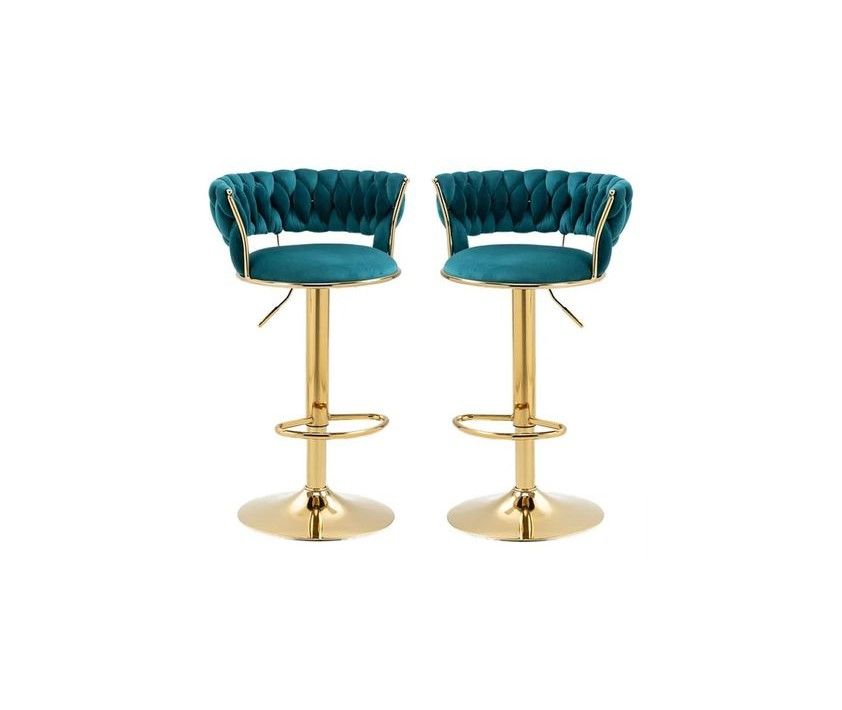 Velvet Swivel Luxury  Bar Stools - Set Of 2 - Green