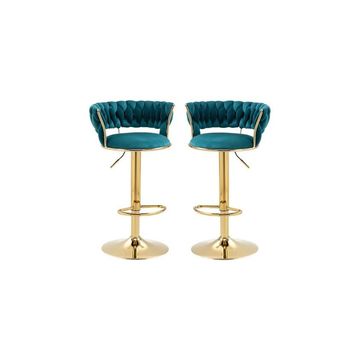 Velvet Swivel Luxury  Bar Stools - Set Of 2 - Green