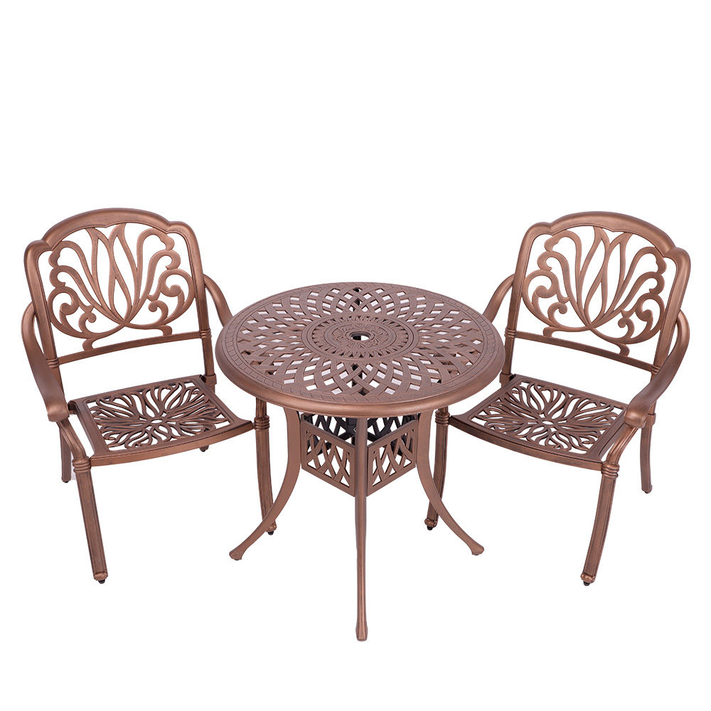 2 Seater - Protea Aluminium Patio Set / Garden Furniture / Outdoor Dining Set   (2 Protea Chairs with 78cm Round Lattice Table) - COPPER