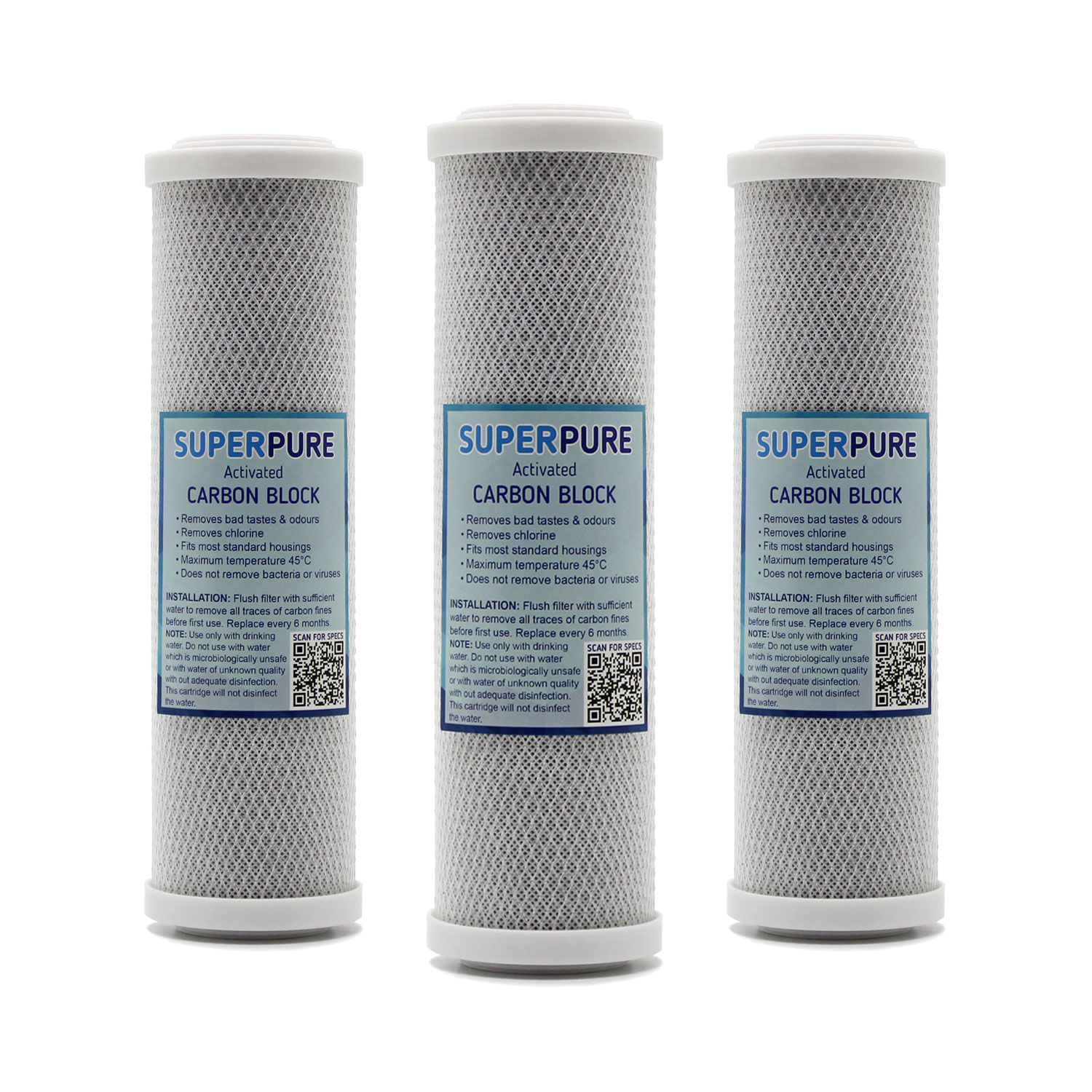 SUPERPURE 10 inch Carbon Block Water Filter Replacement Cartridge (3-Pack)