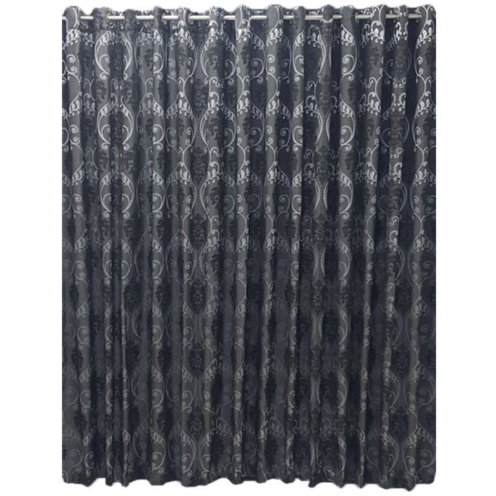 Matoc Designs Readymade Curtain - Damask Black - Lined - Eyelet - 400cm W x 233cm H