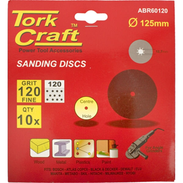 Tork Craft - 10 Piece - Sanding Disc - 80 Grit - Centre Hole - 2 Pack