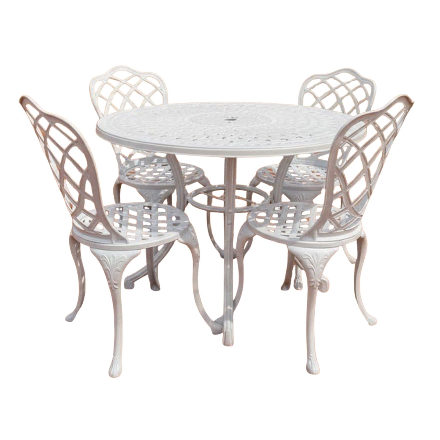 Coral Aluminium Dining Set 4-Seater (White, Green Cushions)