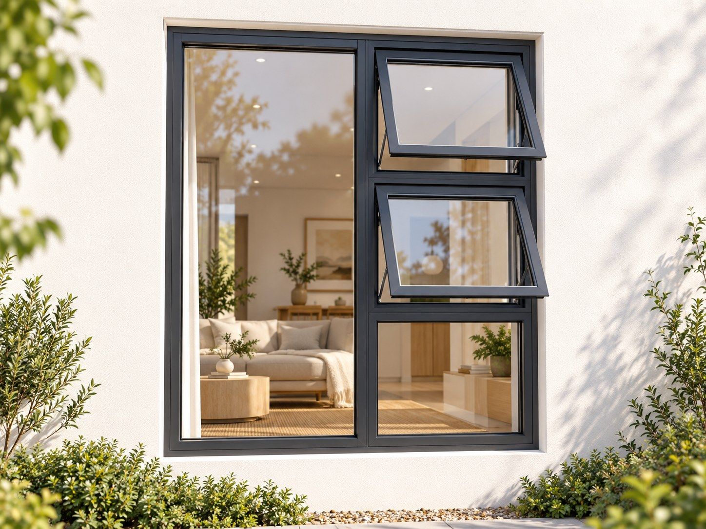 Kenzo Premium Top-Hung Aluminium Window - Charcoal, 1200 1800 mm, Right Two Openers with Fixed Lower and Side Panes, Clear Glass
