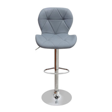 Modern Adjustable Bar Stool - PU Leather and Chrome Base - Grey