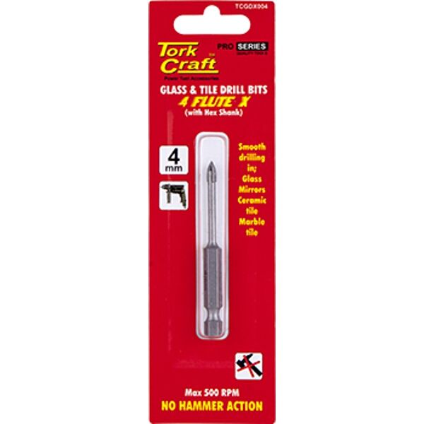 Glass & Tile Drill 4Mm 4 Flute With Hex Shank