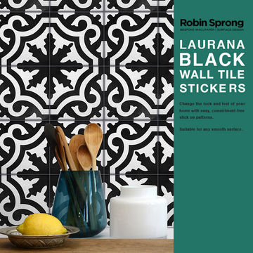 Pack of 20 15 x 15cm Laurana Black Wall Tile Stickers