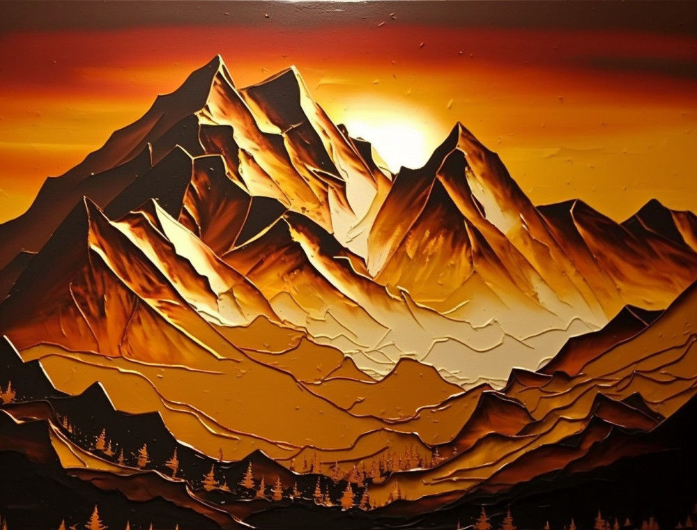 Canvas Wall Art - Golden Sunset Over Mountains  - B1392 - [120 x 80 cm]