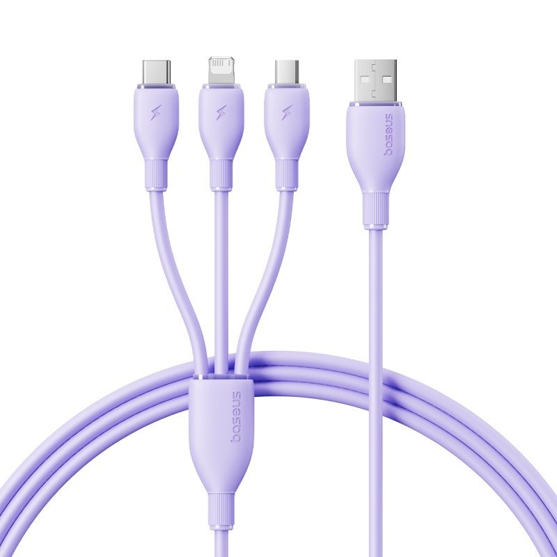 Baseus Ultra-Fast Fast Charging Cable USB-A to M+L+C 3.5A 1.3m - Nebula Purple