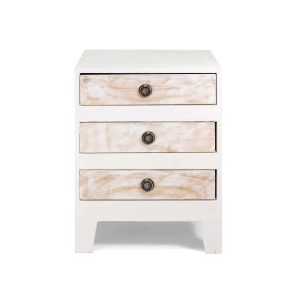 Furnwood Bedside Table Three Drawer Washed