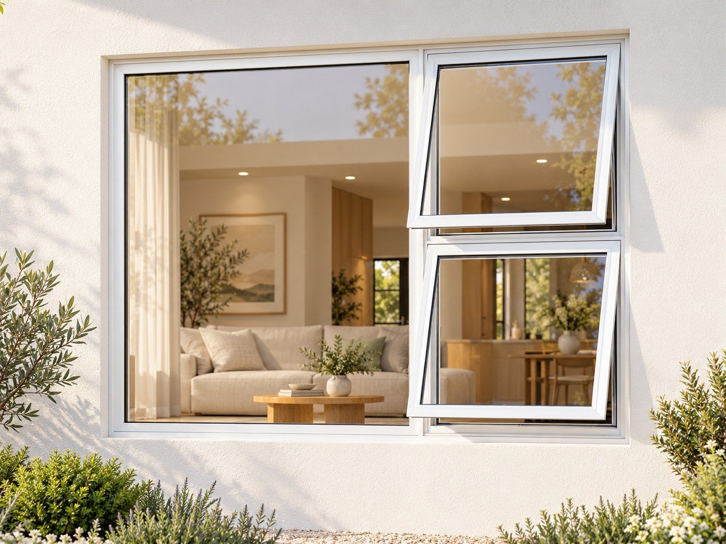 Kenzo Premium Top-Hung Aluminium Window - White, 1800 1200 mm, Right Two Openers with Fixed Side Pane, Clear Glass