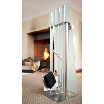 Triangle Fireplace Tool Set - 5 Piece Stainless Steel With Glass Holder - Blomus Germany