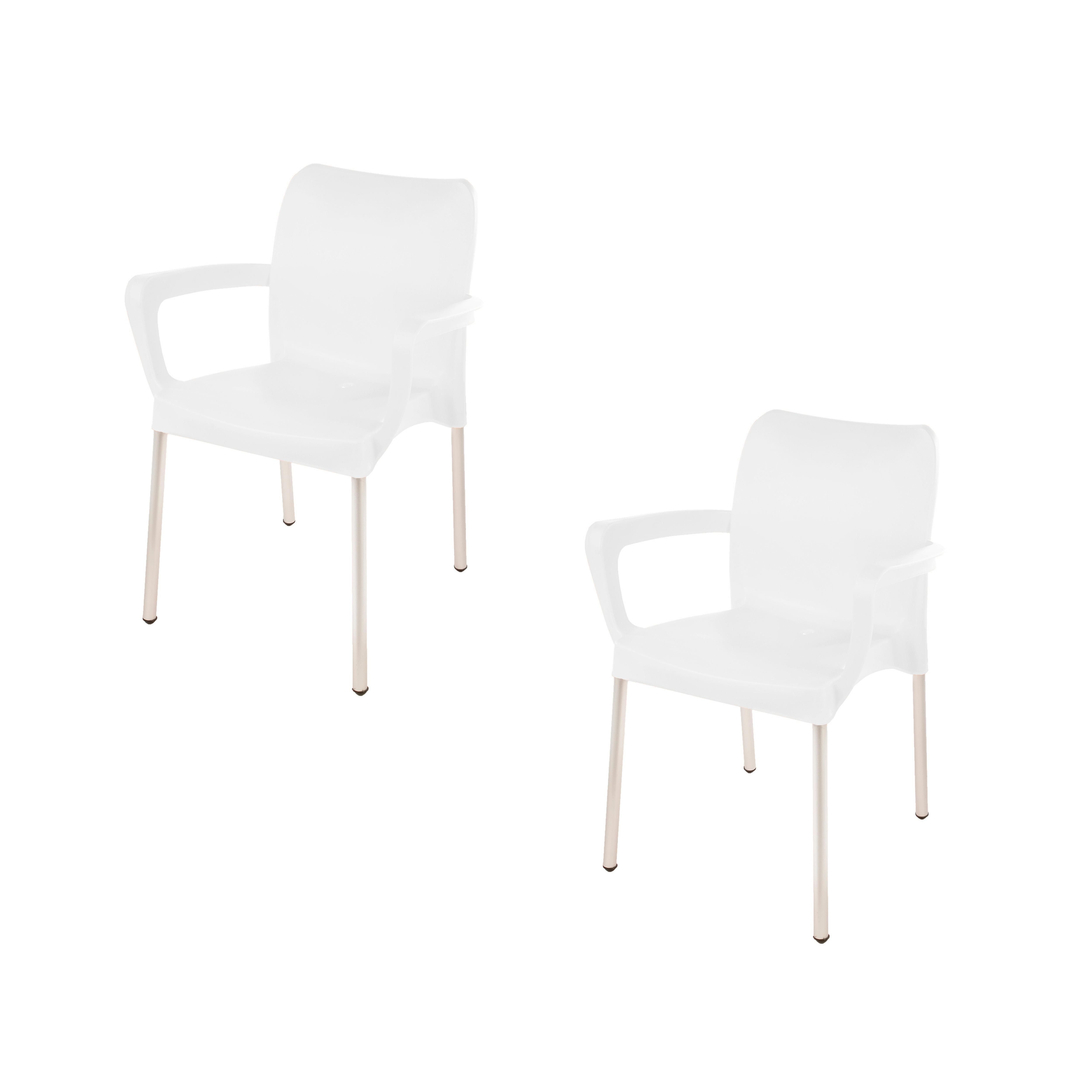 Heavy Duty Bistro Chair with Armrests - Ice White -Set of 2