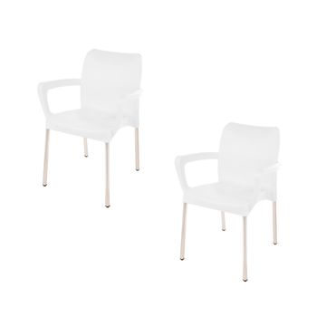 Heavy Duty Bistro Chair with Armrests - Ice White -Set of 2