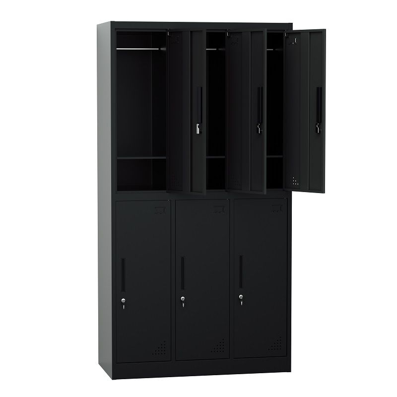 Steel 6 Door Locker Cupboard Storage Cabinet Inner Handle With Lock - Black