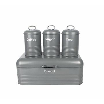 Homepro - 4Pc Retro Bread Bin Set - Grey