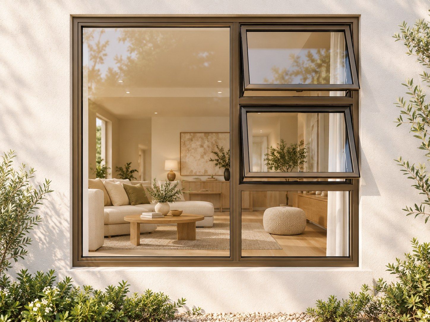 Kenzo Premium Top-Hung Aluminium Window - Bronze, 1800 1500 mm, Right Two Openers with Fixed Lower and Side Panes, Clear Glass