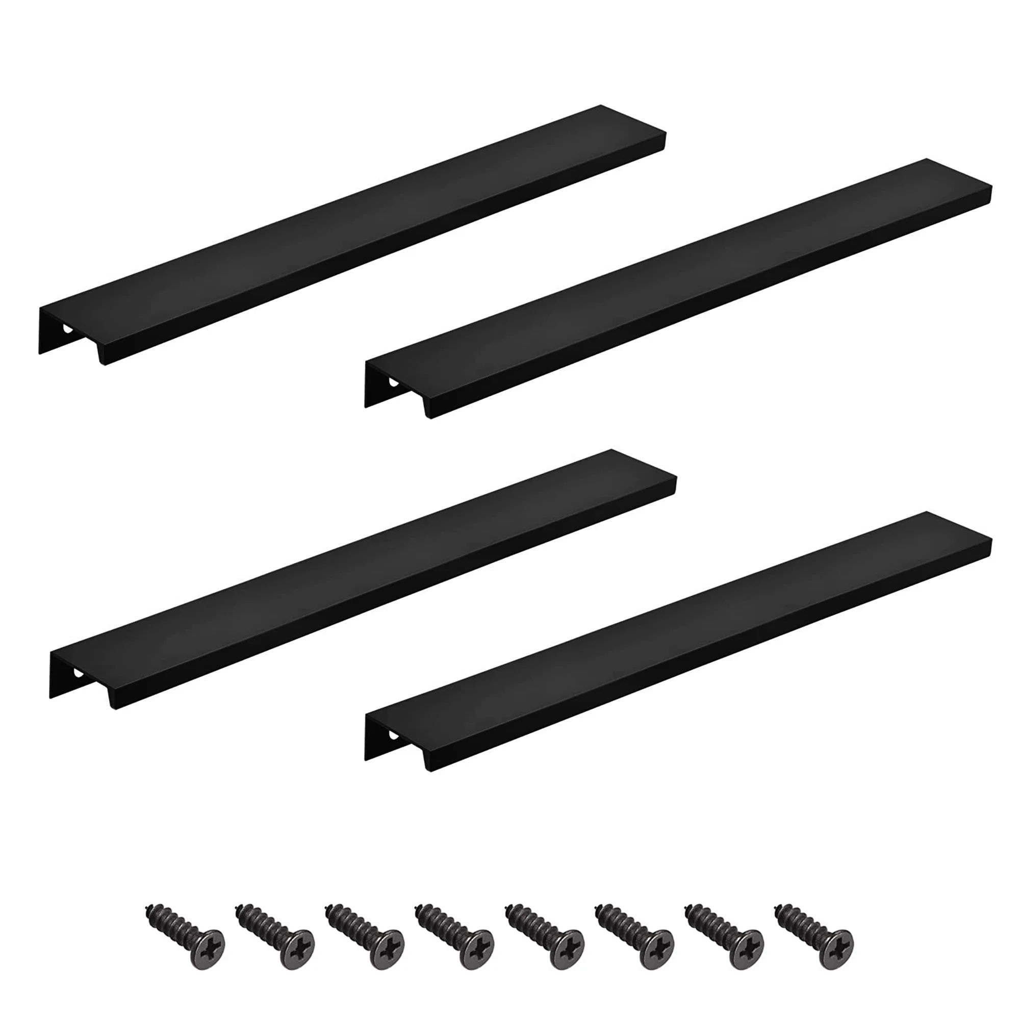 Pack of 4 Finger Edge Cabinet Handles Drawer Pulls - 30cm - Black