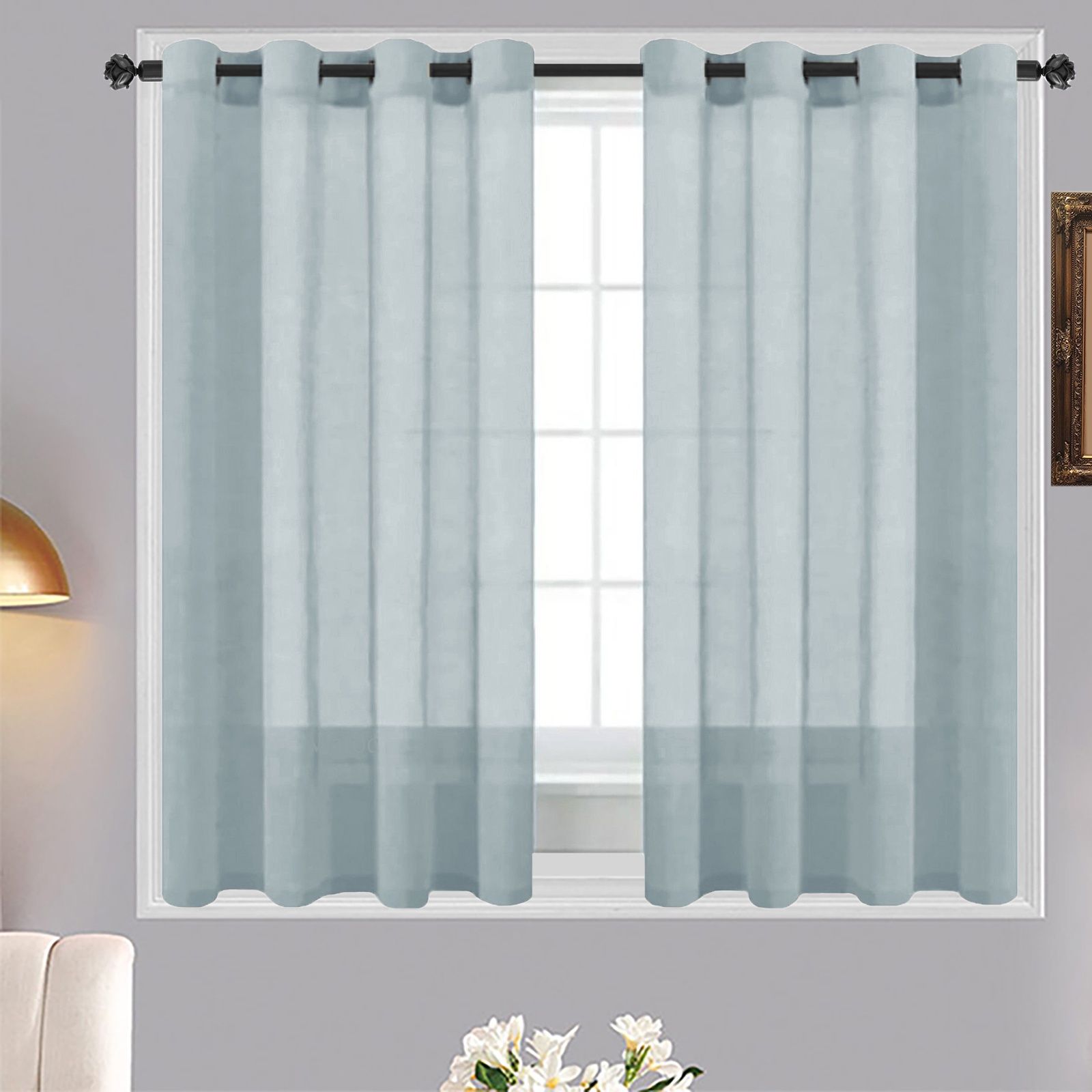 Matoc Designs Café Curtain -Mystic Voile -Duck Egg -Eyelet - 110cm W x 123cm H -  2 Pack