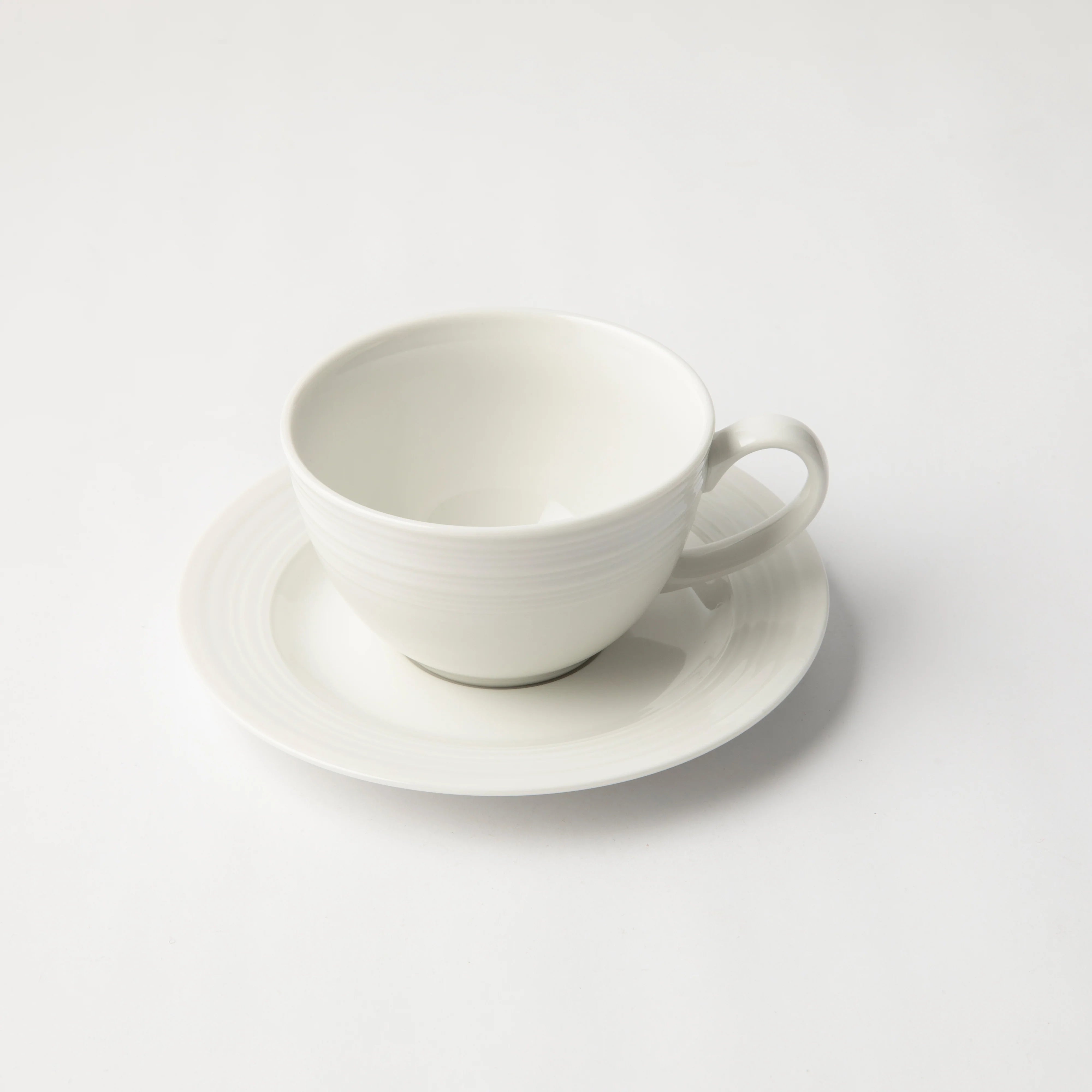 Jenna Clifford - Embossed Lines Cream White Cup & Saucer Set of 4