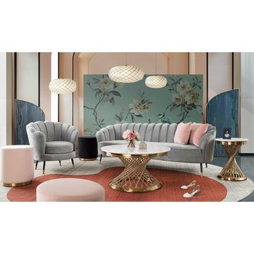 Fio Furniture Symmetrical Velvet Brushed Grey Flower rose Couch Set