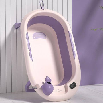 Foldable Baby Bathtub with Thermometer and Anti-Slip Design - Purple