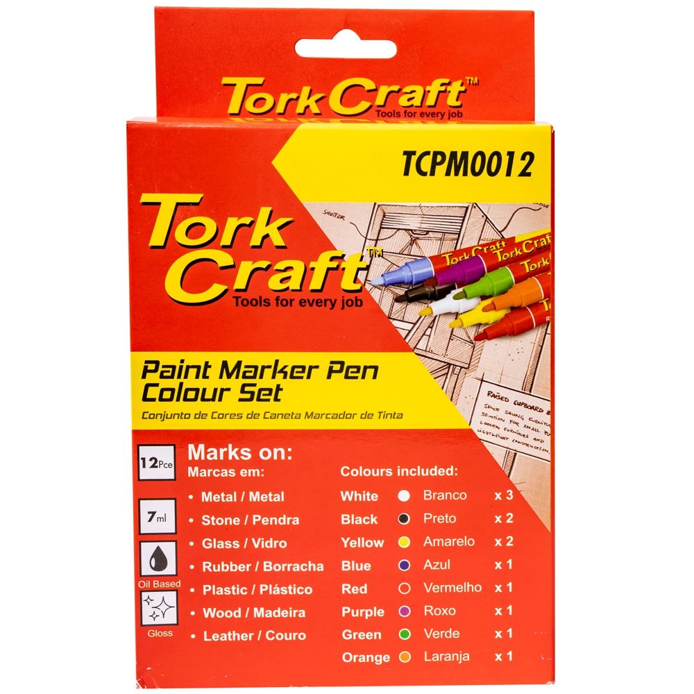 Tork Craft - Paint Marker Pen 12 Pack Red/Yellow/White/Black/Blue - 2 Pack
