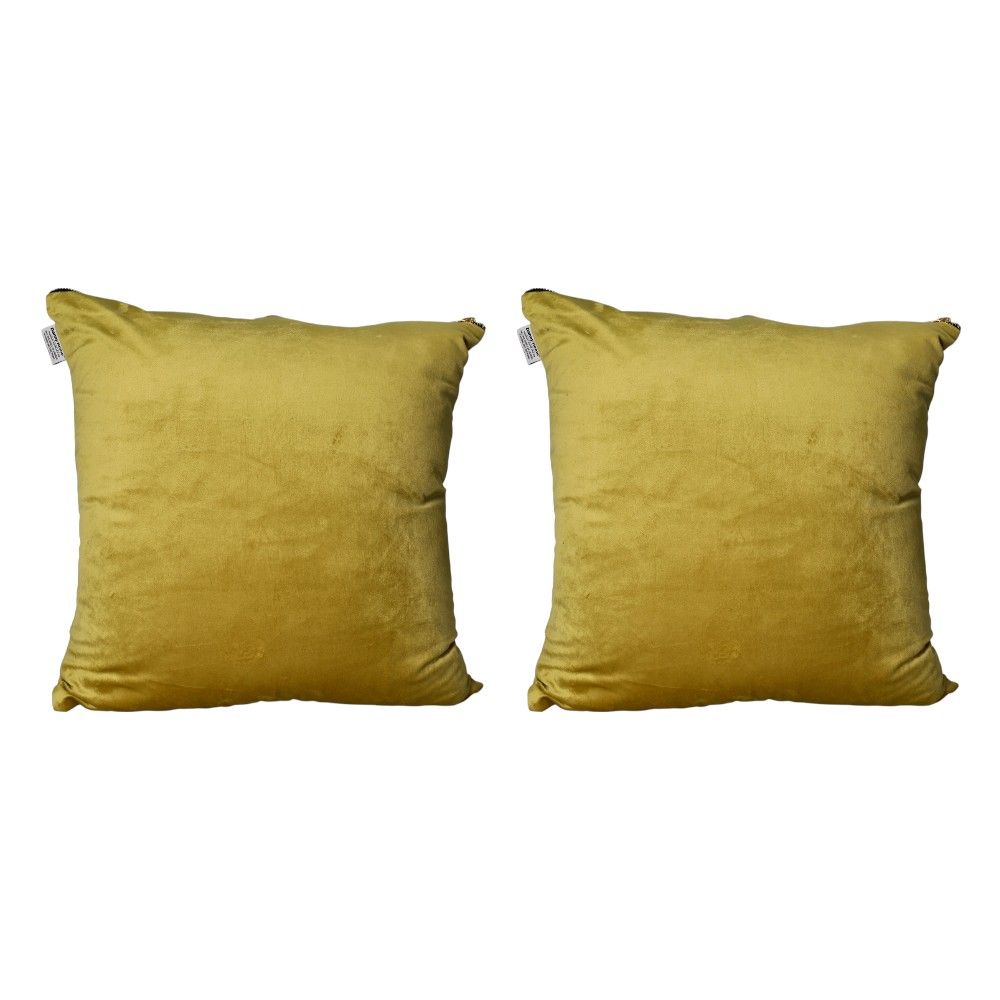 Danny Home Velvet Fabric Yellow Pillowcase Cover - 49.5cm - Set of 2