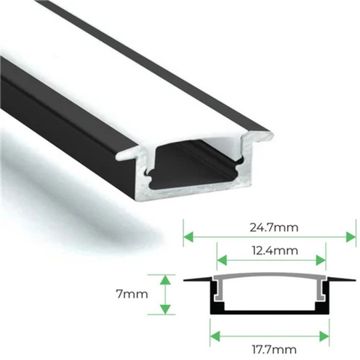 Recessed Aluminium LED Channel 3M Black with White Diffuser Bing Light – 17.7x7mm