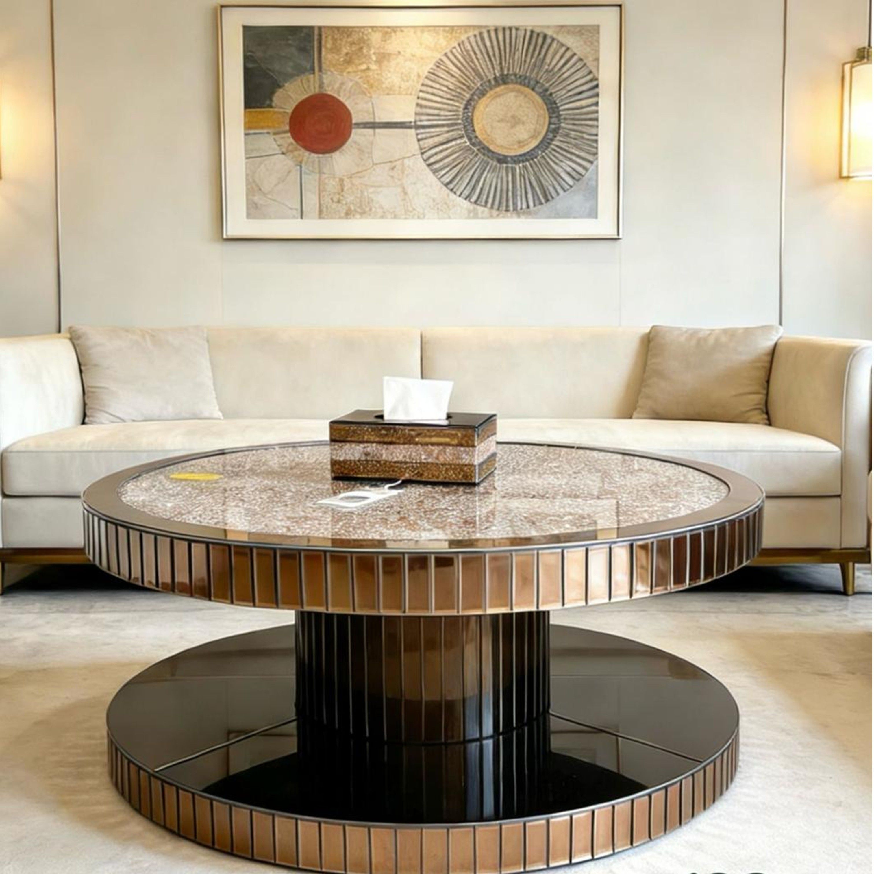 Madiega Furniture - Round Metro Rose‑Gold Coffee Table