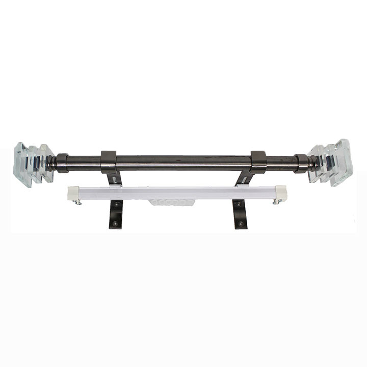 Matoc 25mm Pole and Single Rail Kit - Crystal Step Finials - Black Nickel - 3.0m