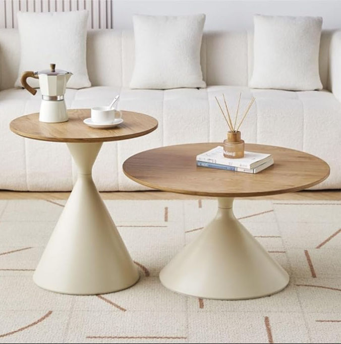 Deora Wood Round Coffee Table with Metal Legs -Cream/Brown